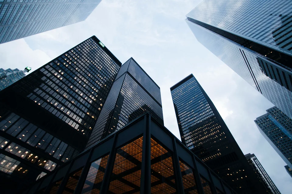 Commercial office buildings photographed in natural daylight