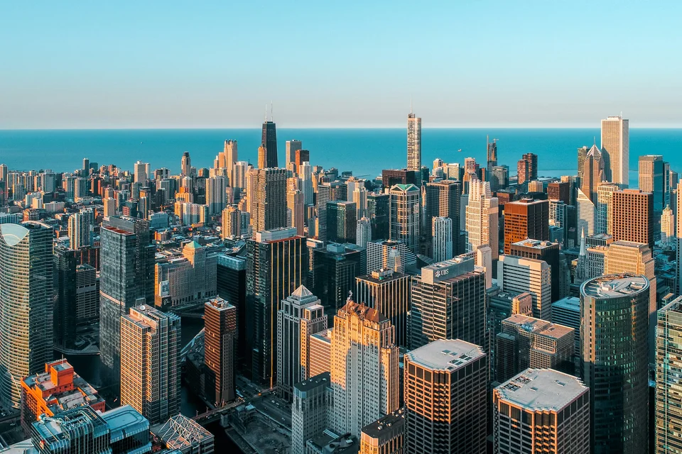 Aerial view of a commercial real estate market